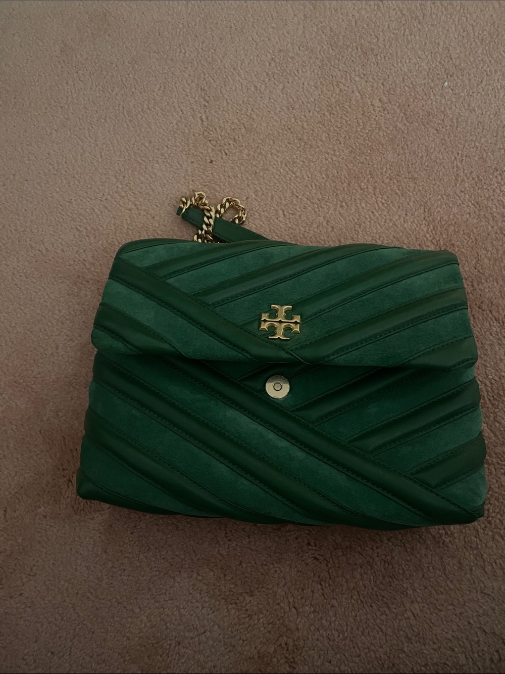 Tory Burch Green Chevron Bombé Convertible Shoulder Bag/leather and suede - Picture 9 of 17
